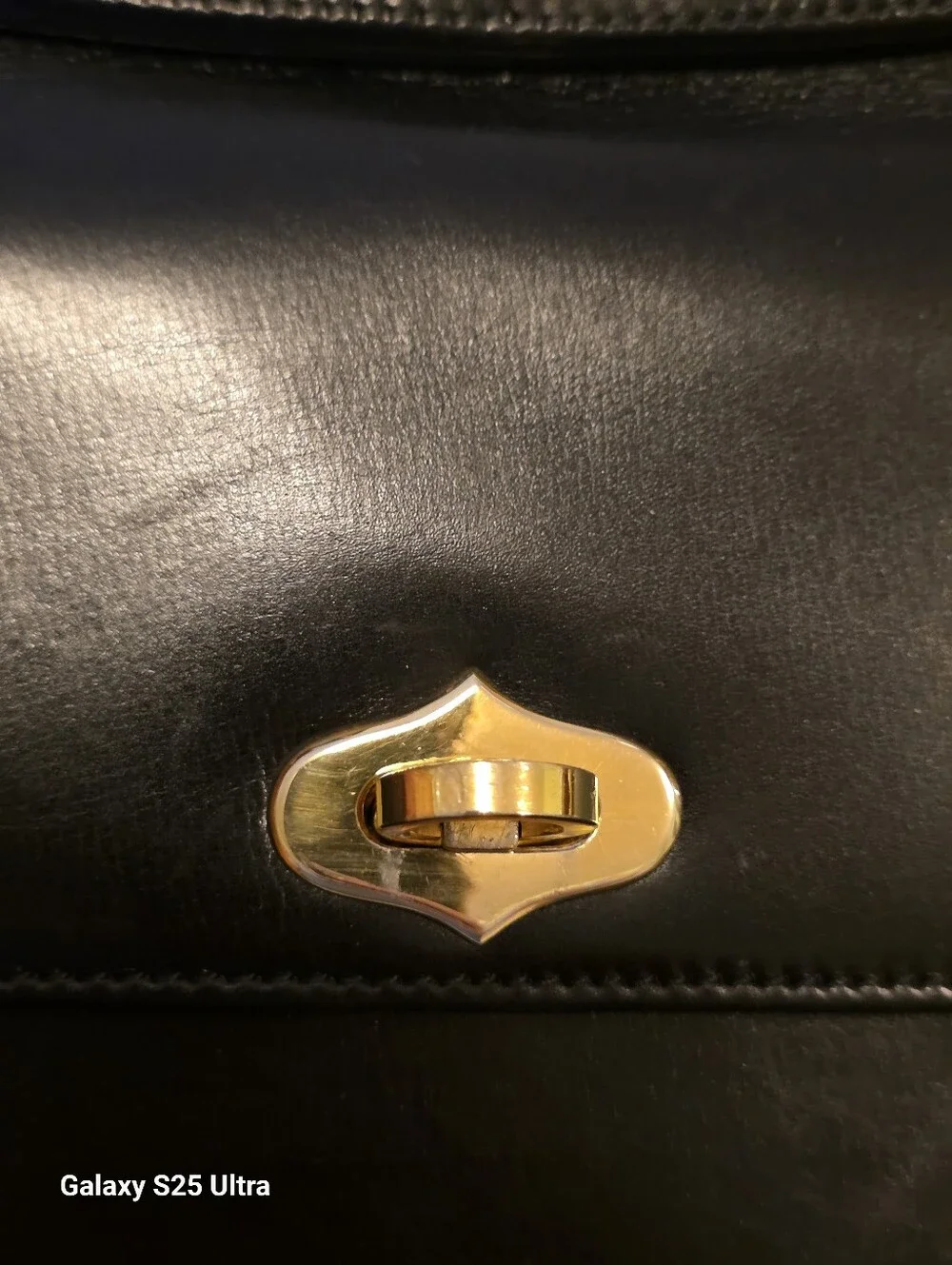 Vintage Black Leather Kelly Style Top Handle Bag Clasp Satchel